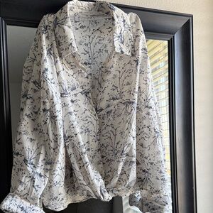 Lush White and Blue Patterned Top